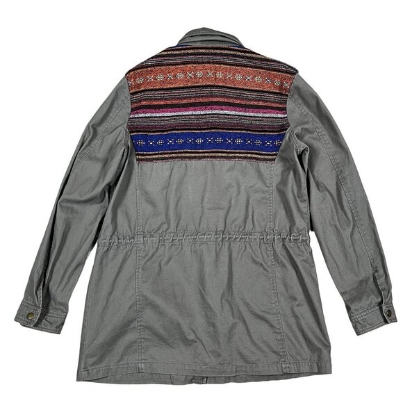 Love 21 Brown Canvas Light Weight Jacket Shacket Colorful Stitching Size Medium - Picture 2 of 5